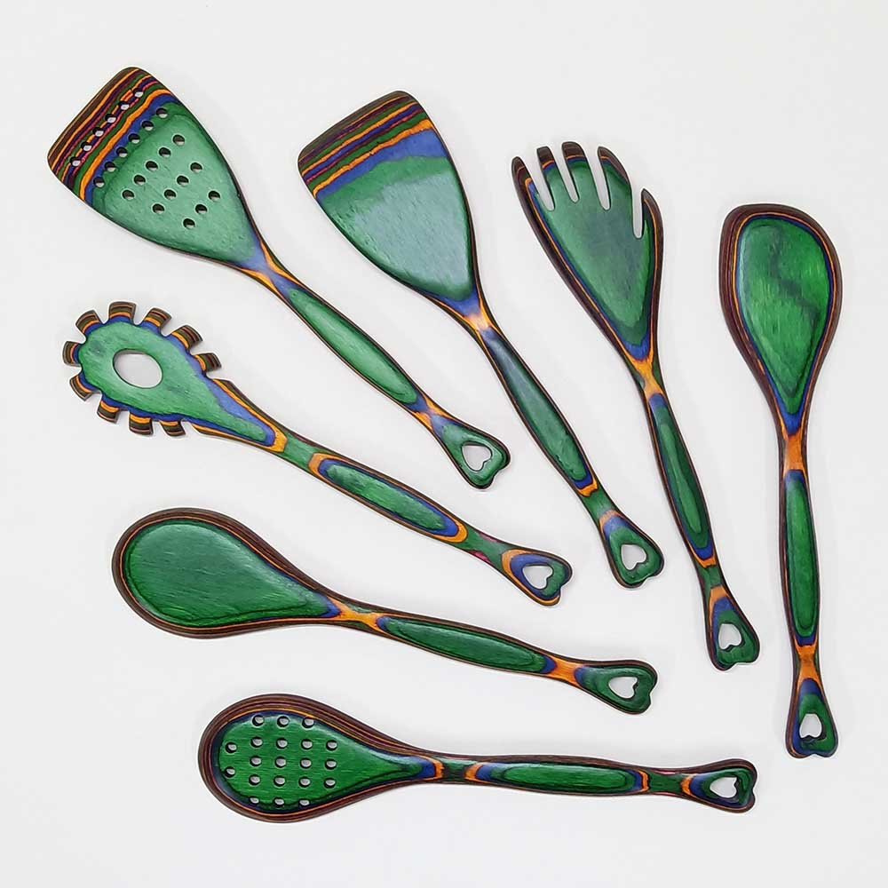 7-Piece Pakkawood Utensils With Heart-Shaded Handle