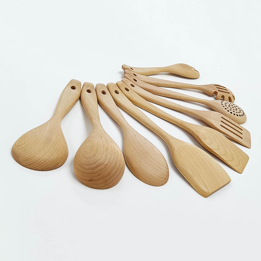 9-Piece Beech Wood Cooking Utensils Set