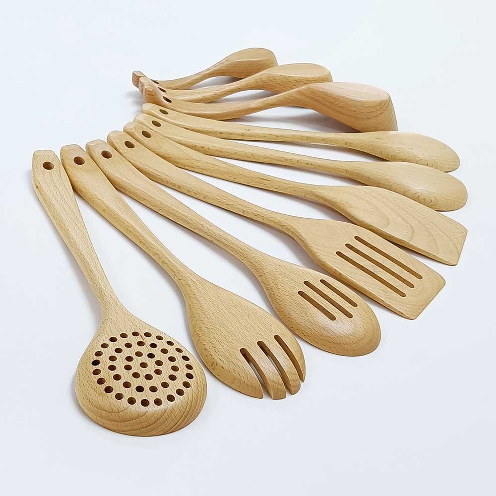 10 Pieces Beechwood Utenails Set With Spatula Spoon Ladle