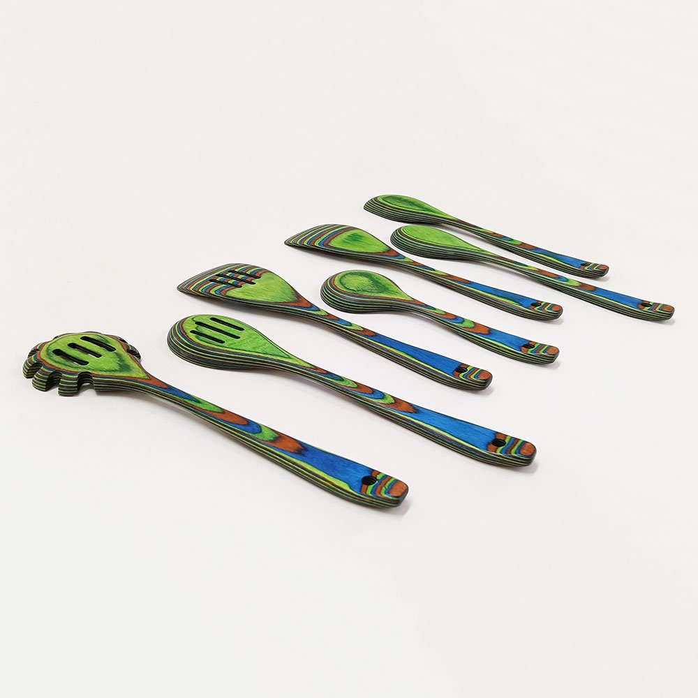 7 Pcs Blue Pakkawood Utensils Set