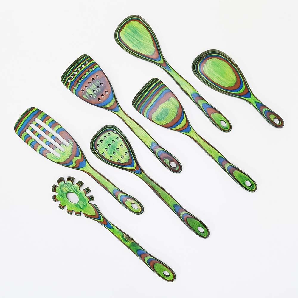 Pakkawood 7-Piece Blue Wooden Cooking Utensils