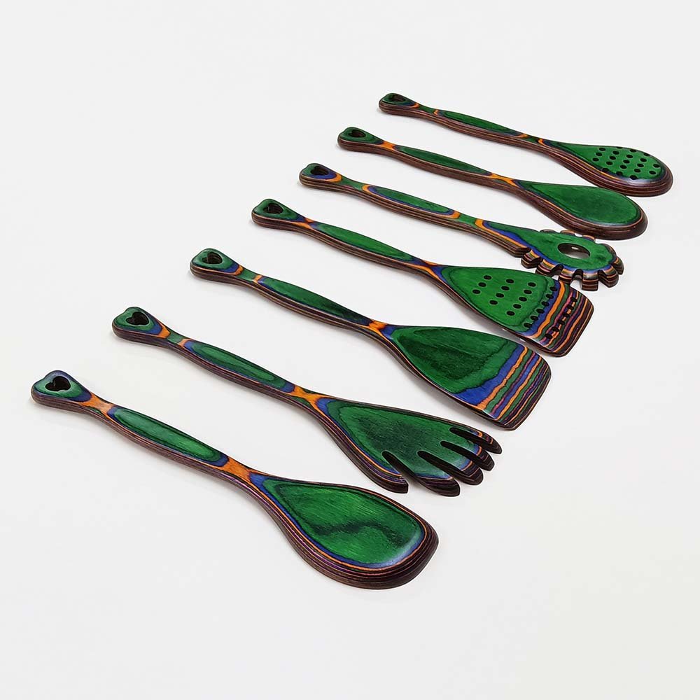 7-Piece Pakkawood Utensils With Heart-Shaded Handle