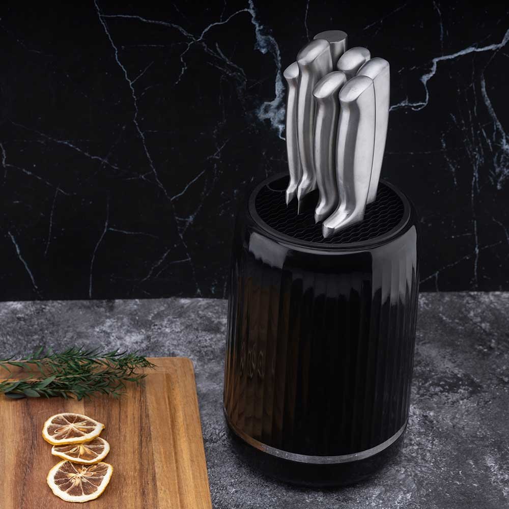 Modern Silver Stainless Steel Chef Knife Set with Hollow Handle