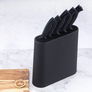 6-Piece Black Knife Set with Universal Block