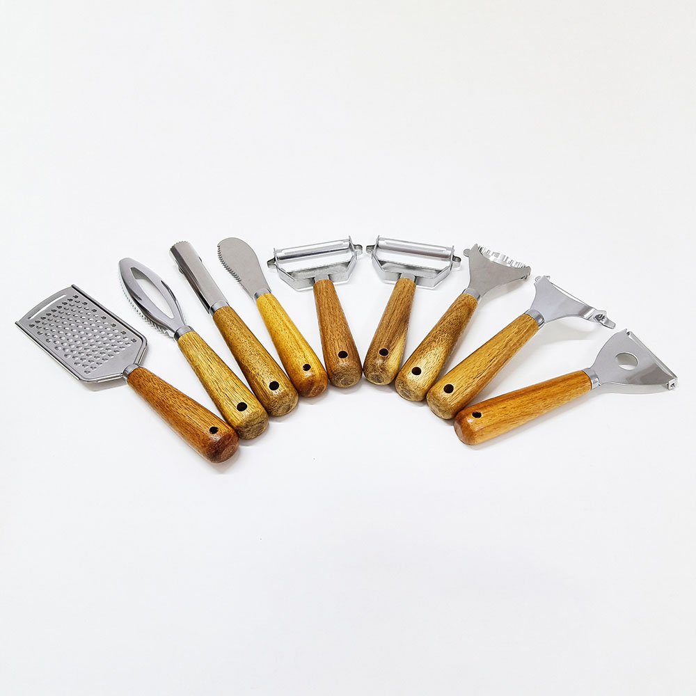 9pcs Stainless Steel Kitchen Gadgets Set With Wooden Handle