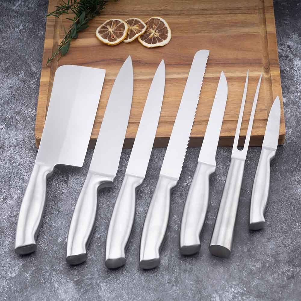 Modern Silver Stainless Steel Chef Knife Set with Hollow Handle