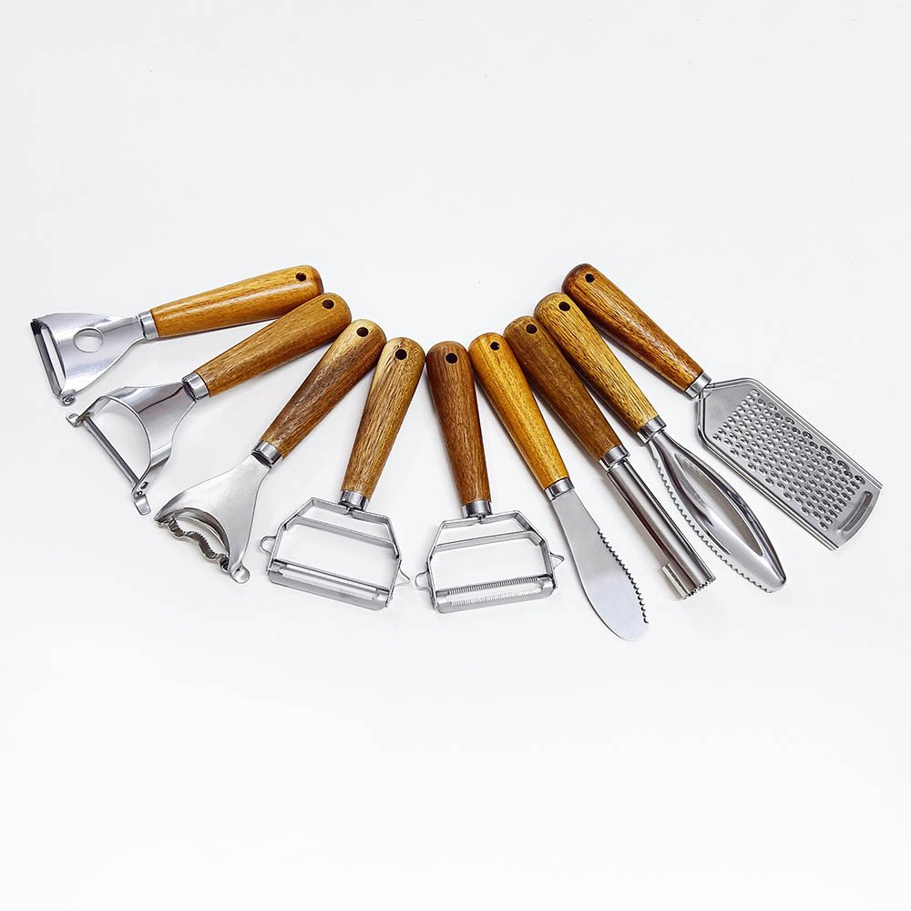 9pcs Stainless Steel Kitchen Gadgets Set With Wooden Handle