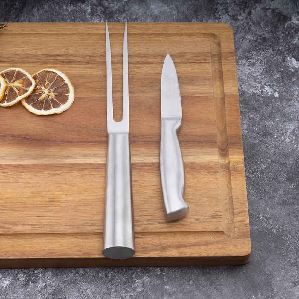 Modern Silver Stainless Steel Chef Knife Set with Hollow Handle