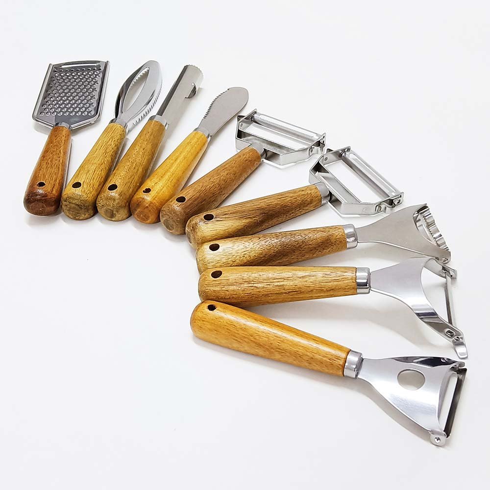 9pcs Stainless Steel Kitchen Gadgets Set With Wooden Handle