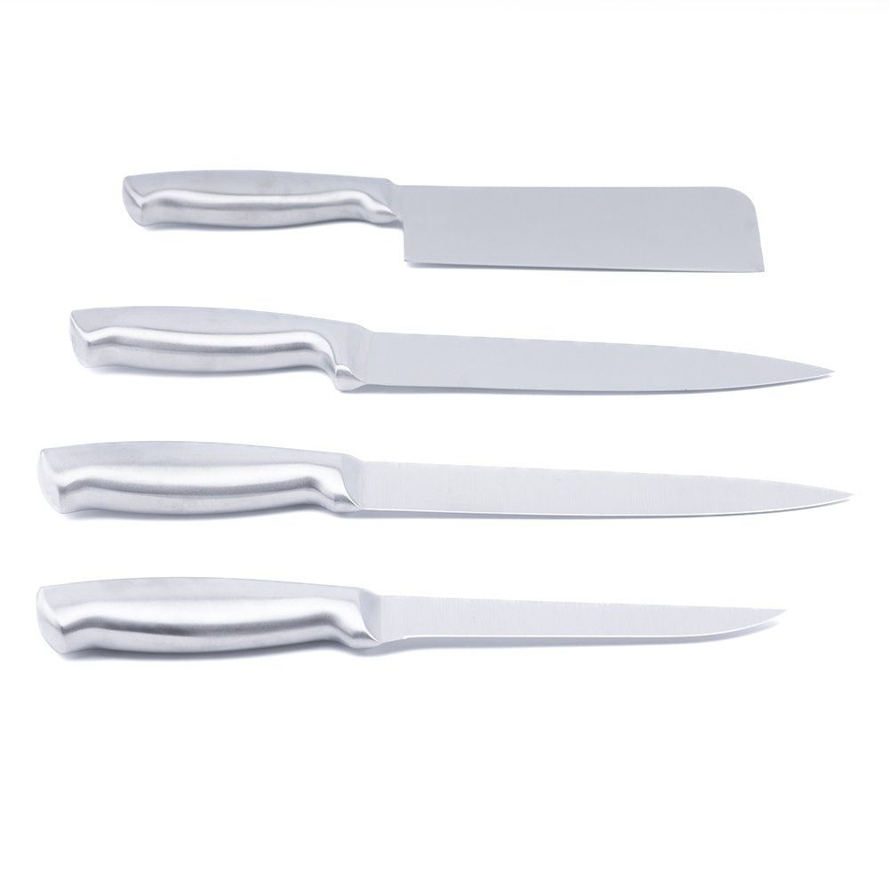Modern Silver Stainless Steel Chef Knife Set with Hollow Handle
