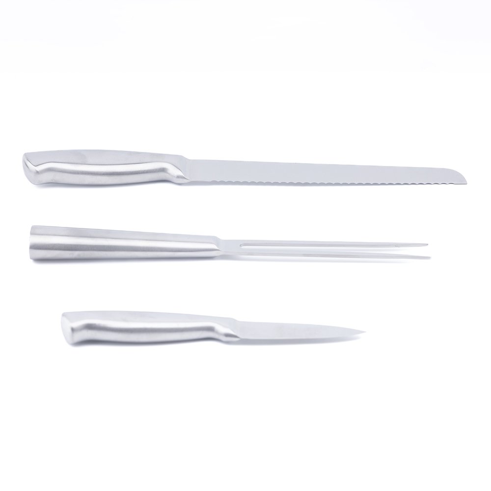 Modern Silver Stainless Steel Chef Knife Set with Hollow Handle
