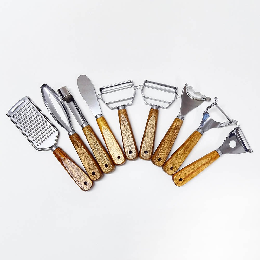 9pcs Stainless Steel Kitchen Gadgets Set With Wooden Handle