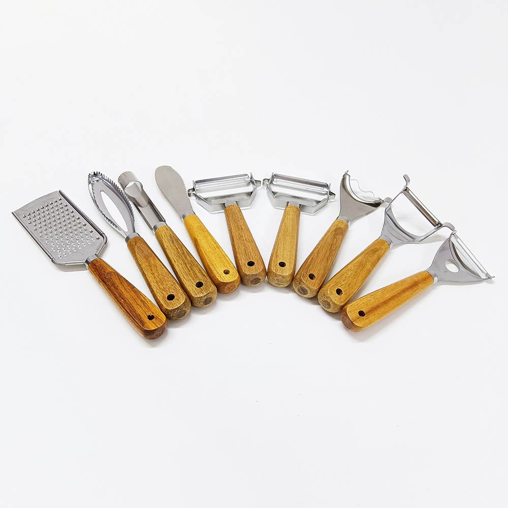 9pcs Stainless Steel Kitchen Gadgets Set With Wooden Handle