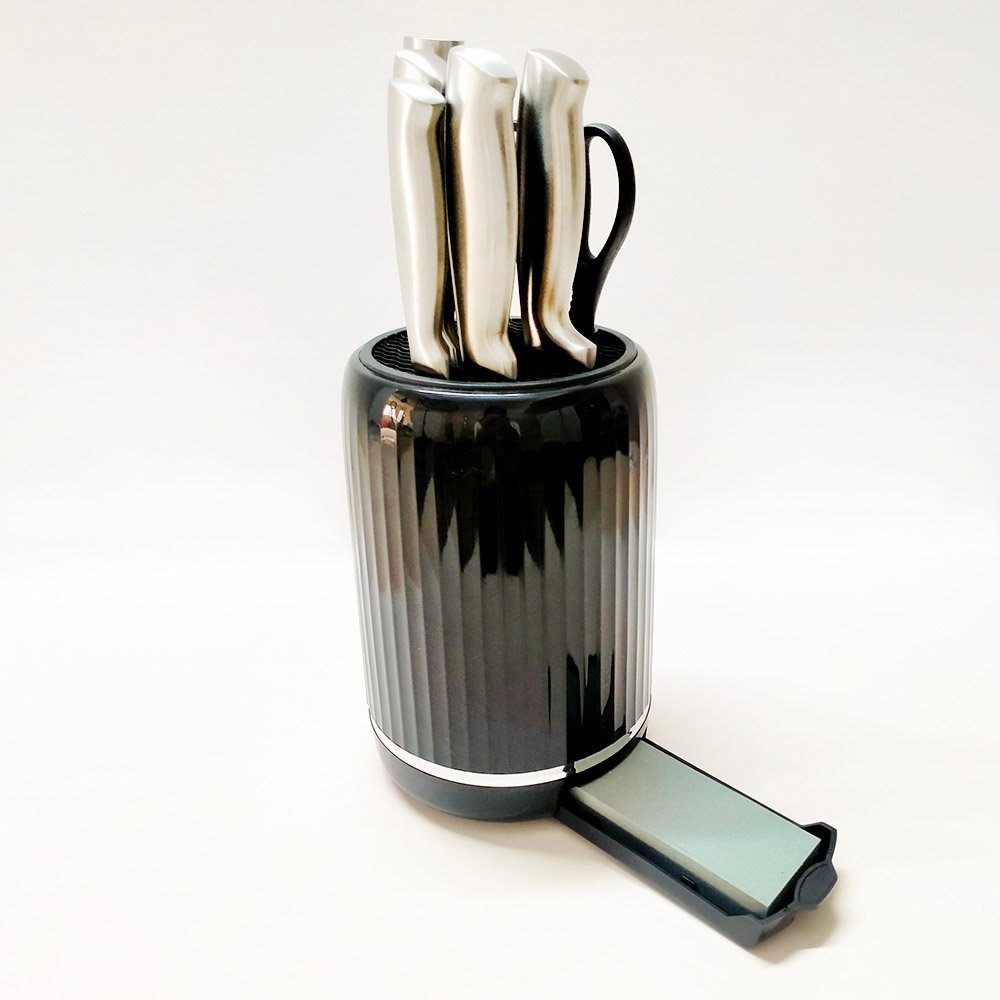 Modern Silver Stainless Steel Chef Knife Set with Hollow Handle