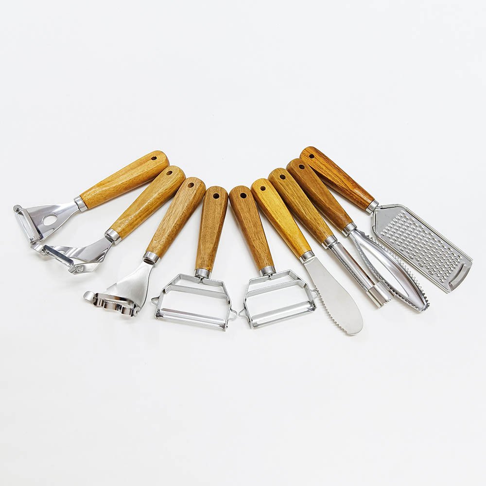 9pcs Stainless Steel Kitchen Gadgets Set With Wooden Handle
