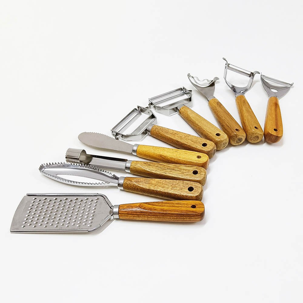 9pcs Stainless Steel Kitchen Gadgets Set With Wooden Handle