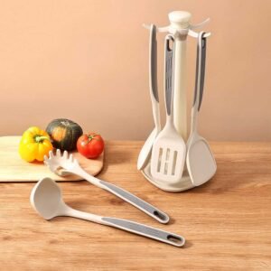 6-Piece Silicone Kitchen Utensil Set with Rotating Storage Stand