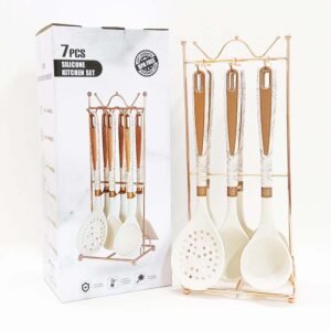 Luxury 7-Piece Silicone Utensil Set with Hanging Shelf