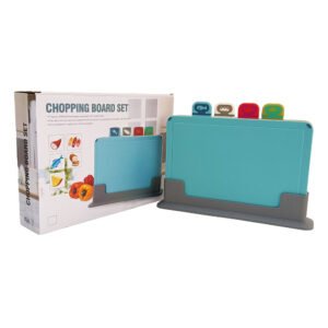 4-Piece Color Coded Plastic Cutting Board Set with Drying Rack