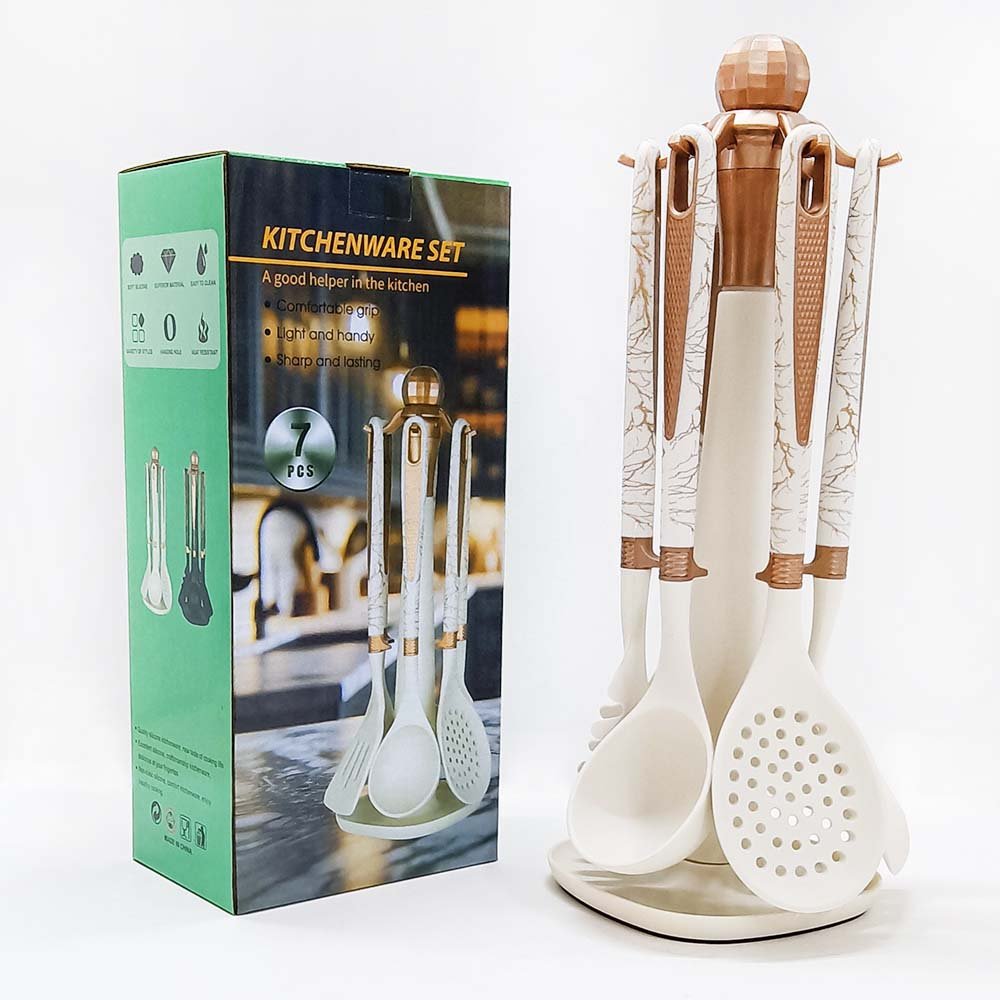 7-Piece Silicone Kitchen Utensil Set with Hanging Holder Rack