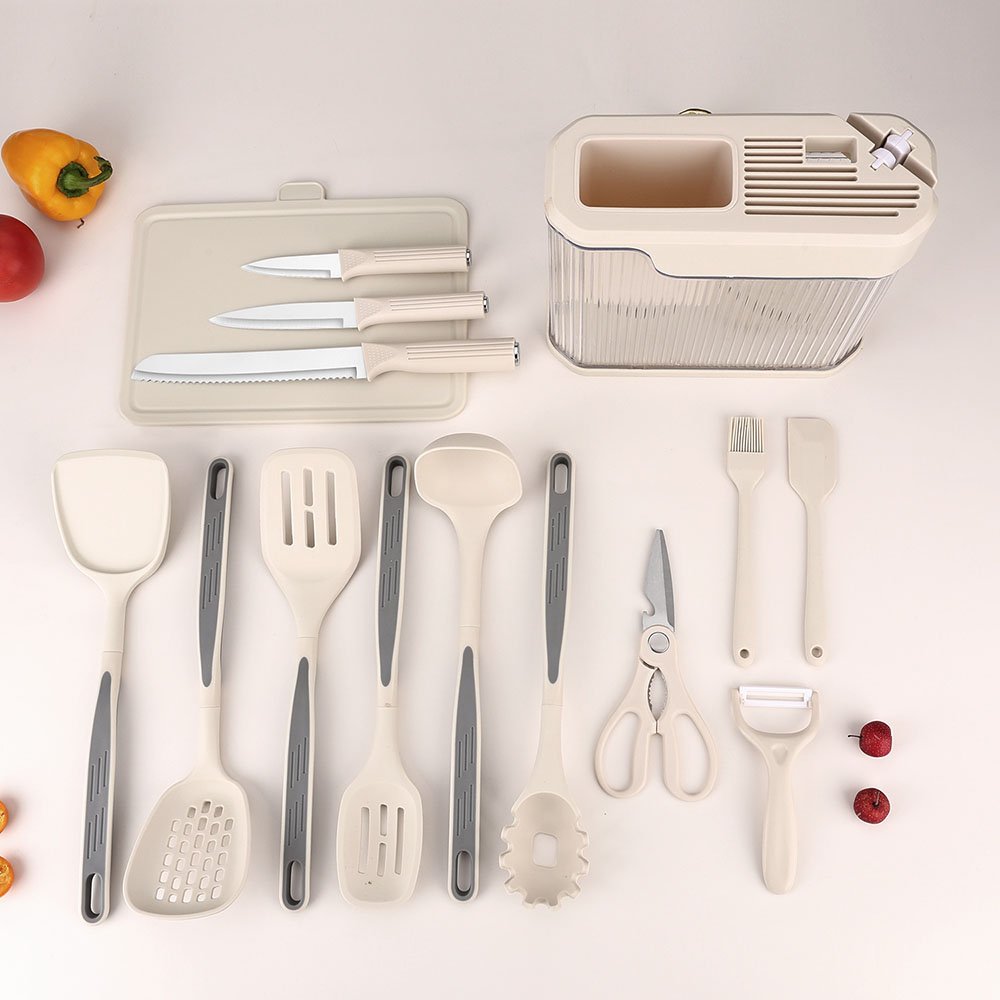 17-Piece Silicone Kitchen Utensil & Knife Set with Cutting Board