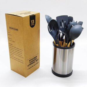 Silicone Utensil Set with Stainless Steel Rotating Holder