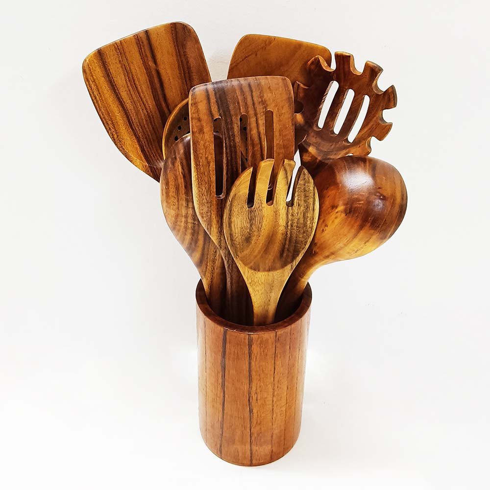10-Piece Natural Acacia Wood Kitchen Utensil Set