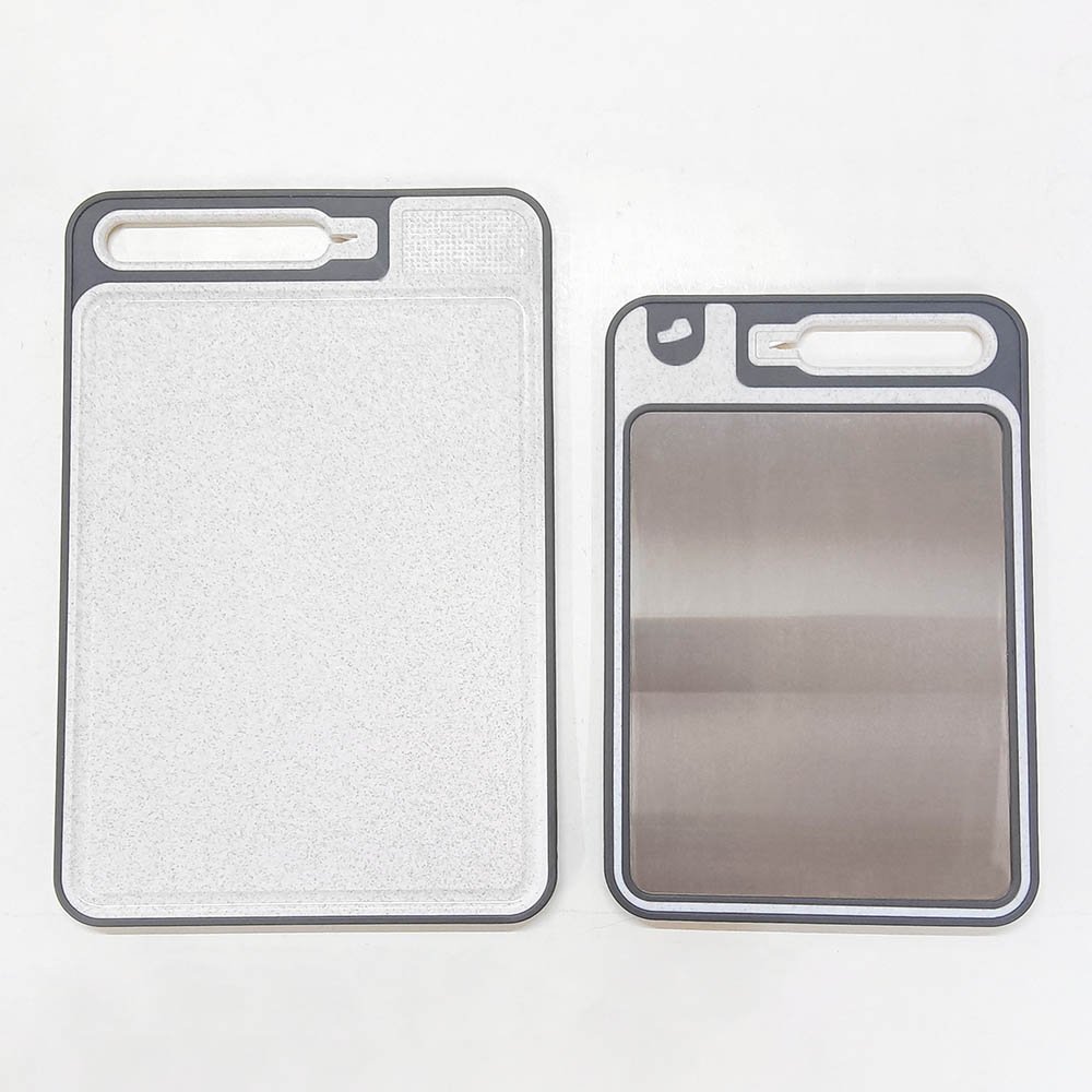Double-Sided 304 Stainless Steel & Wheat Straw Cutting Board