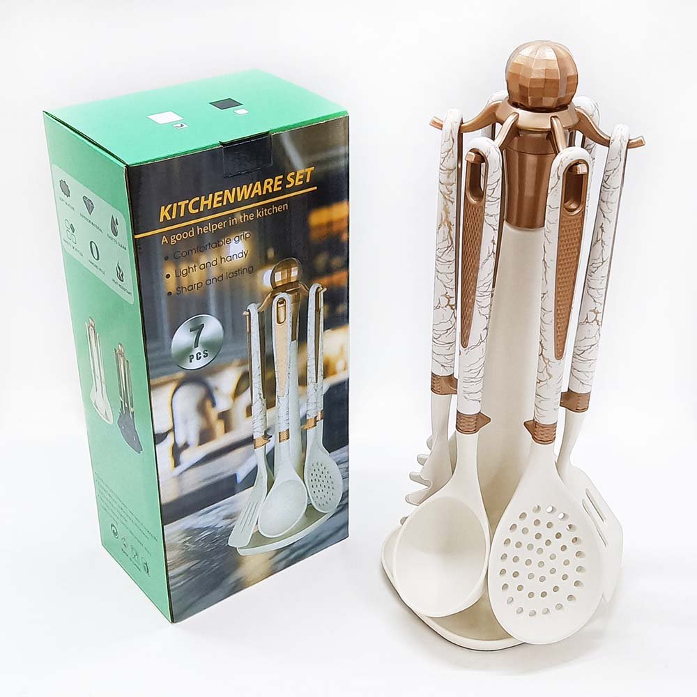 7-Piece Silicone Kitchen Utensil Set with Hanging Holder Rack