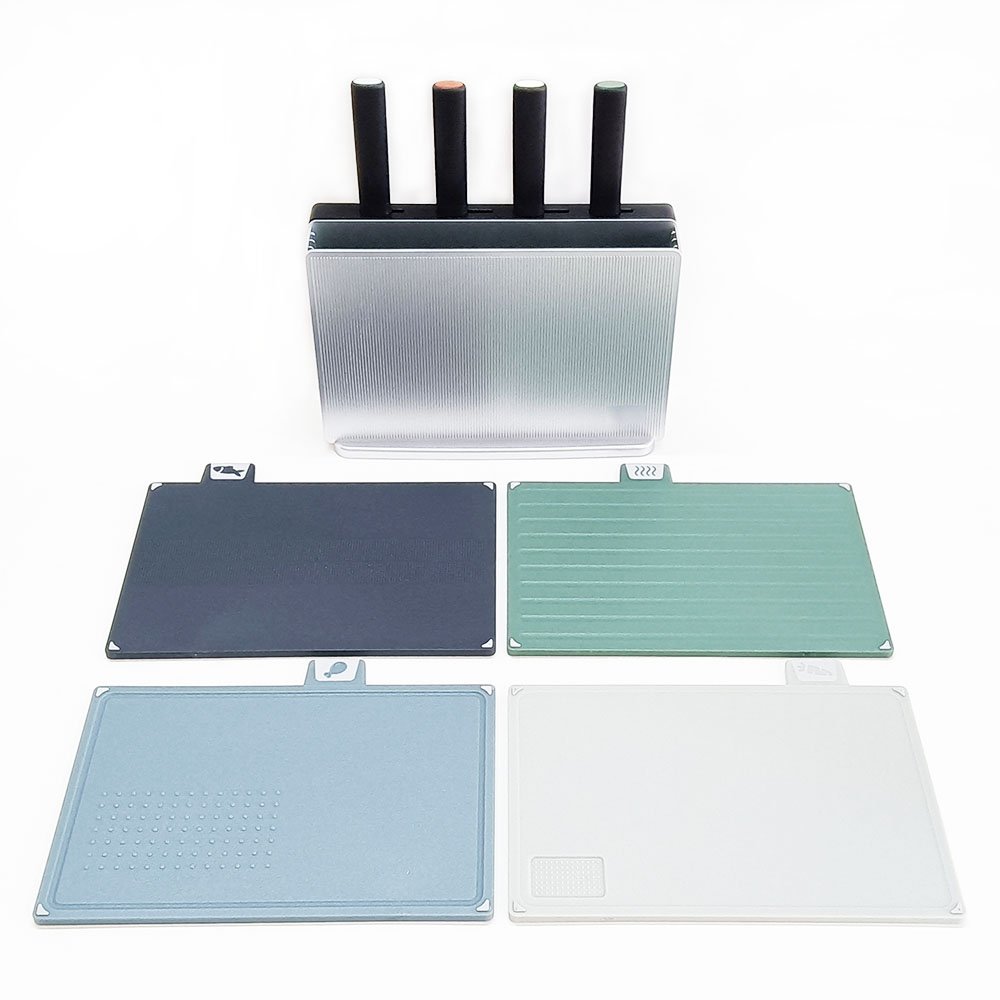 9-Piece Color Coded Cutting Board Set with Knives & Holder