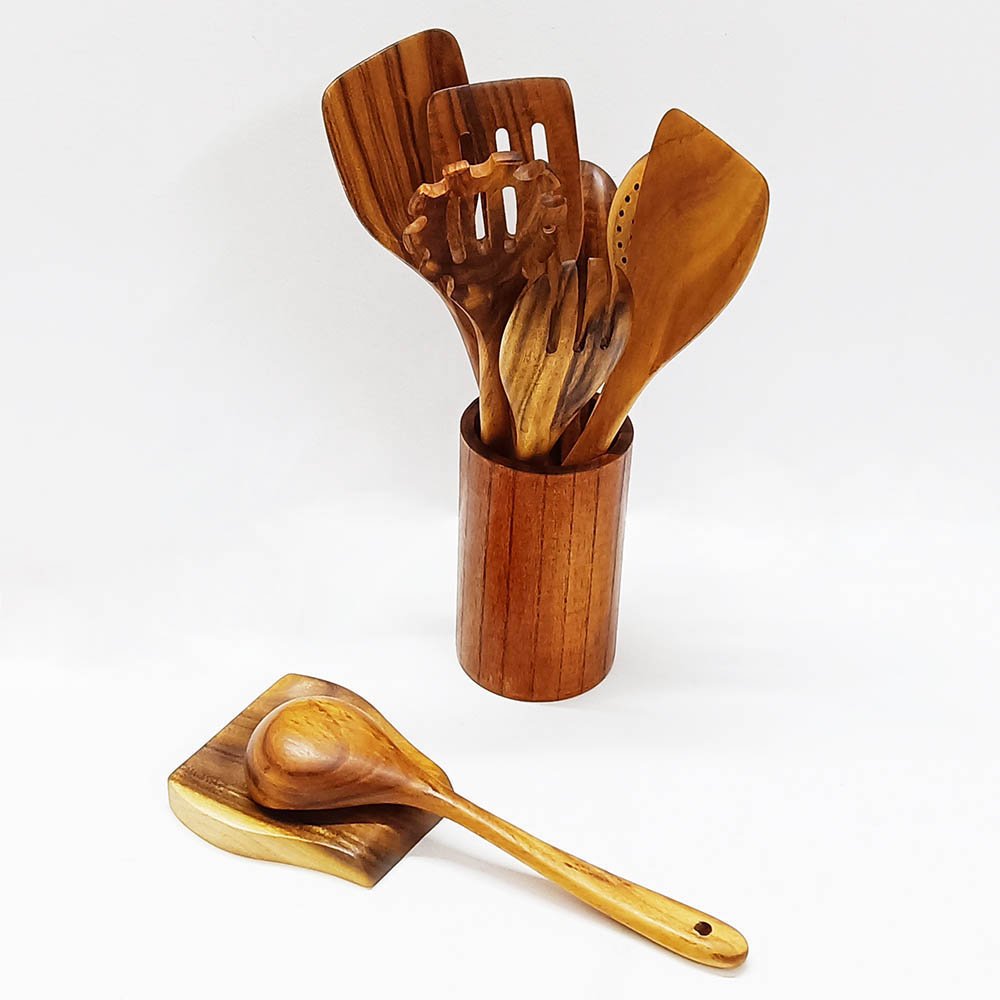10-Piece Natural Acacia Wood Kitchen Utensil Set