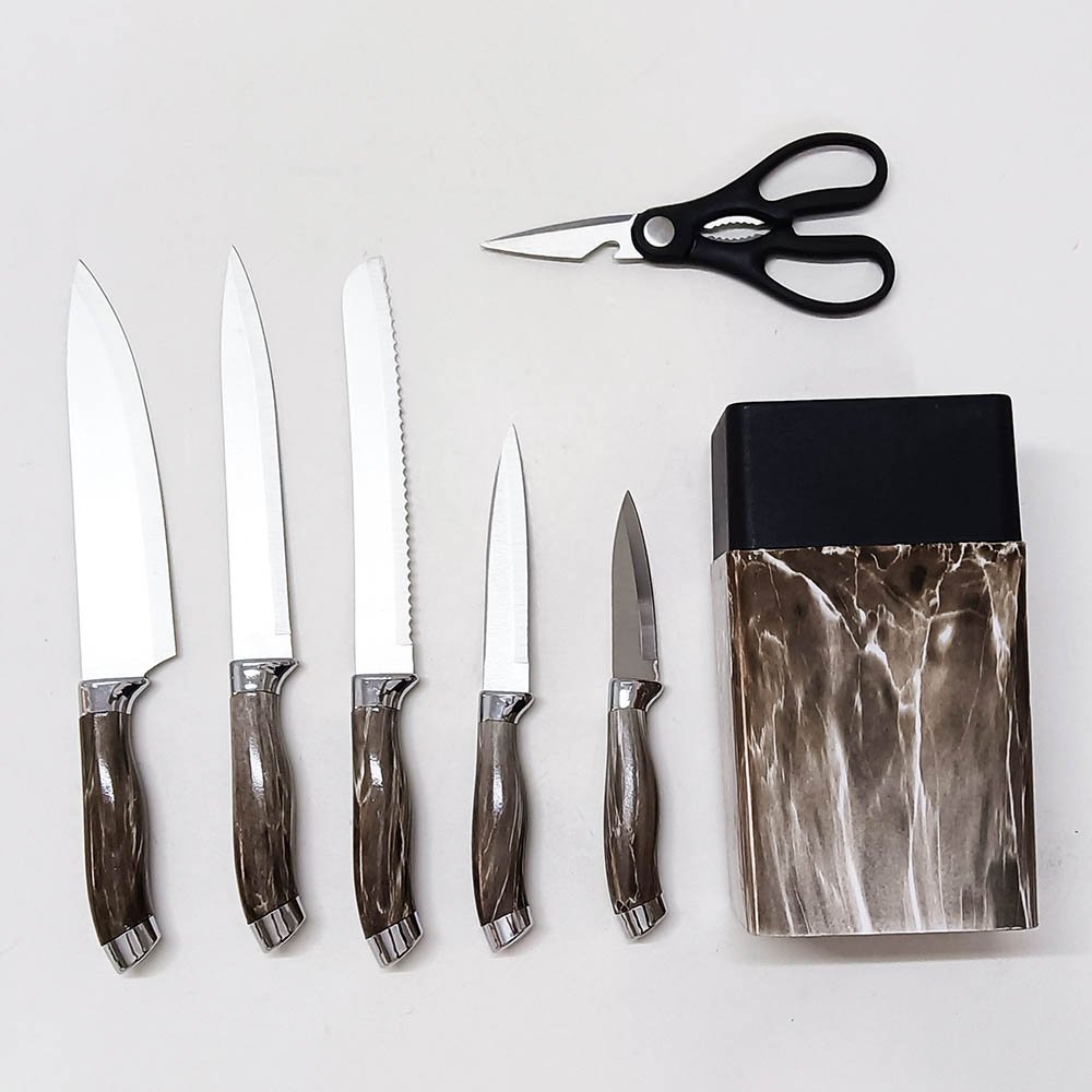 7-Piece Knife Set with Marble Pattern Knife Block