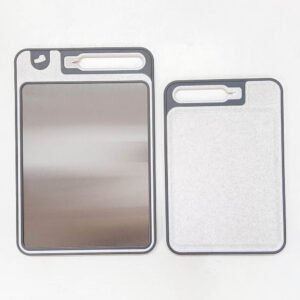 ‌Double-Sided 304 Stainless Steel & Wheat Straw Cutting Board