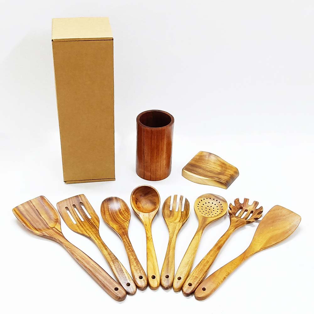 10-Piece Natural Acacia Wood Kitchen Utensil Set
