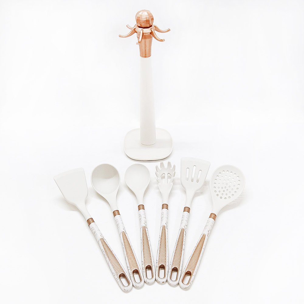 7-Piece Silicone Kitchen Utensil Set with Hanging Holder Rack
