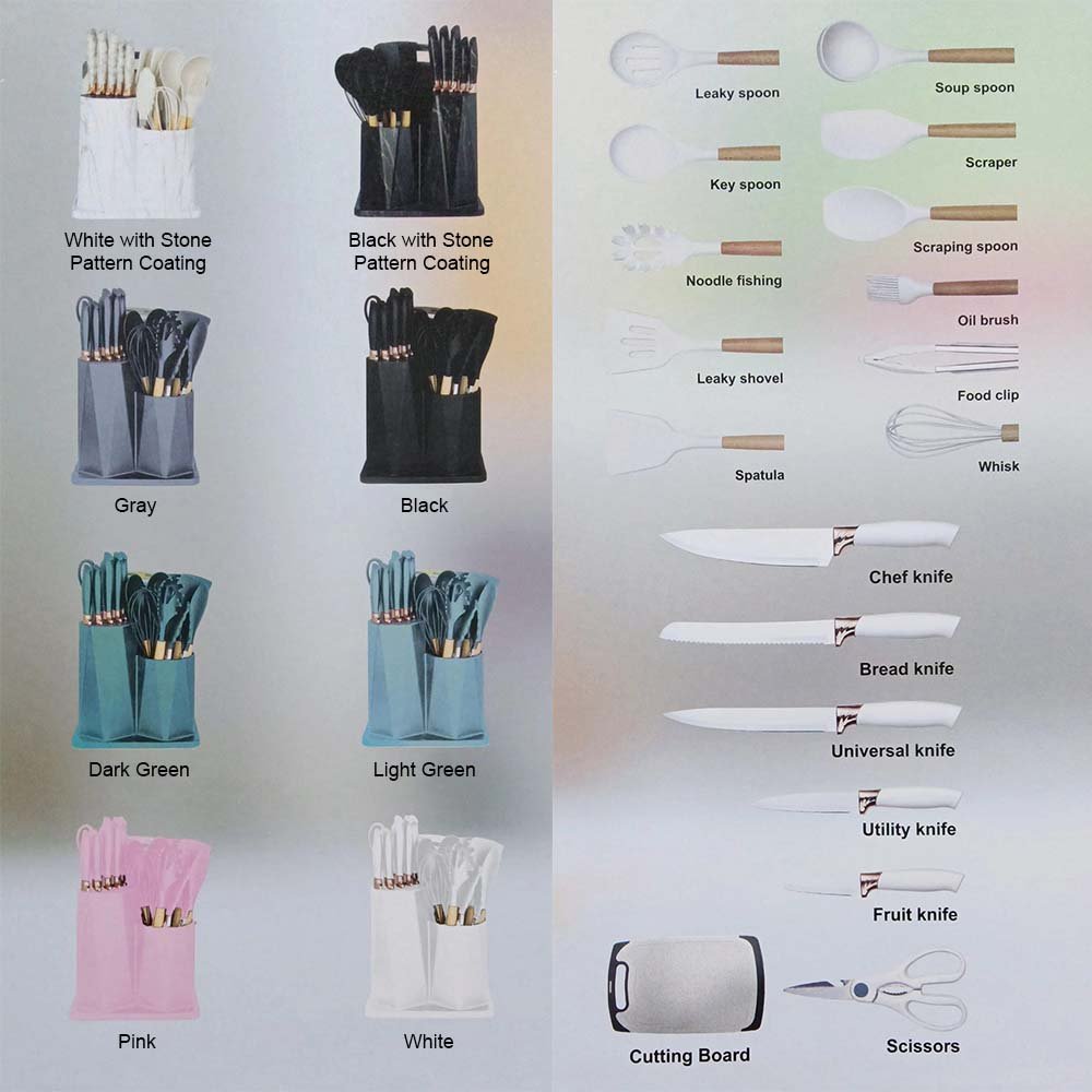 19-Piece Silicone Kitchen Utensil & Knife Set