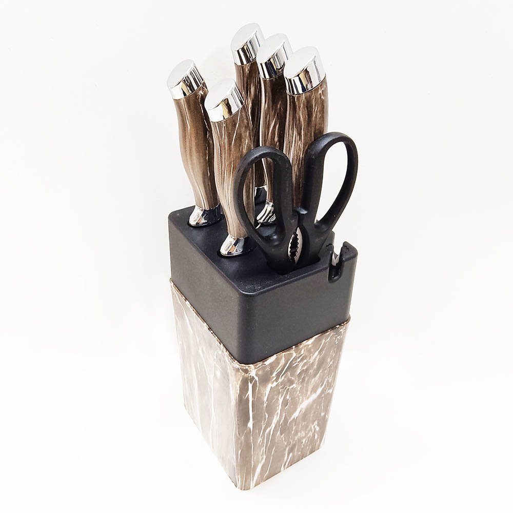 7-Piece Knife Set with Marble Pattern Knife Block