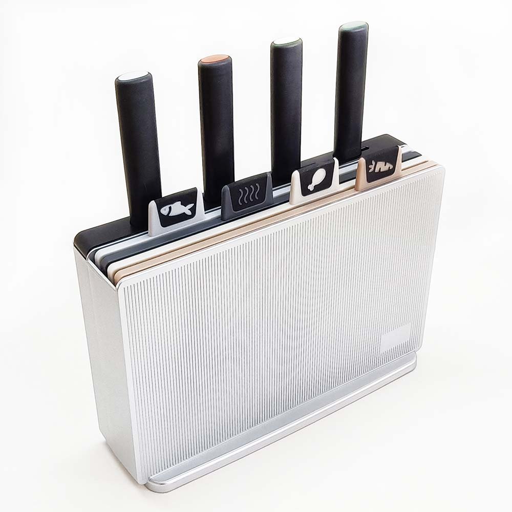 9-Piece Color Coded Cutting Board Set with Knives & Holder