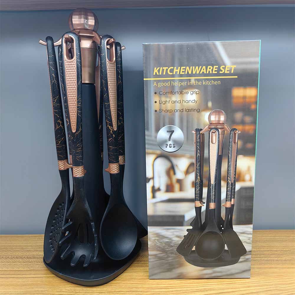 7-Piece Silicone Kitchen Utensil Set with Hanging Holder Rack