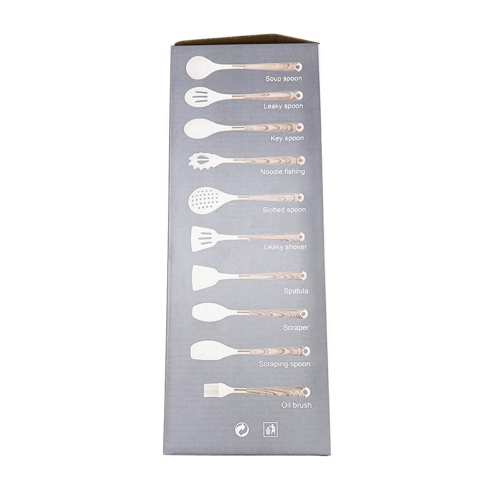 11-Piece Silicone Utensil Set with Wood Grain Handle & Bucket