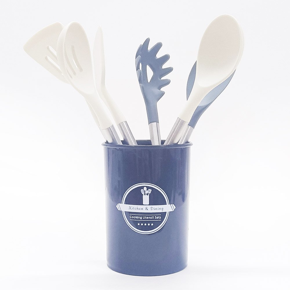 7-Piece Silicone Utensil Set with Stainless Steel Handles