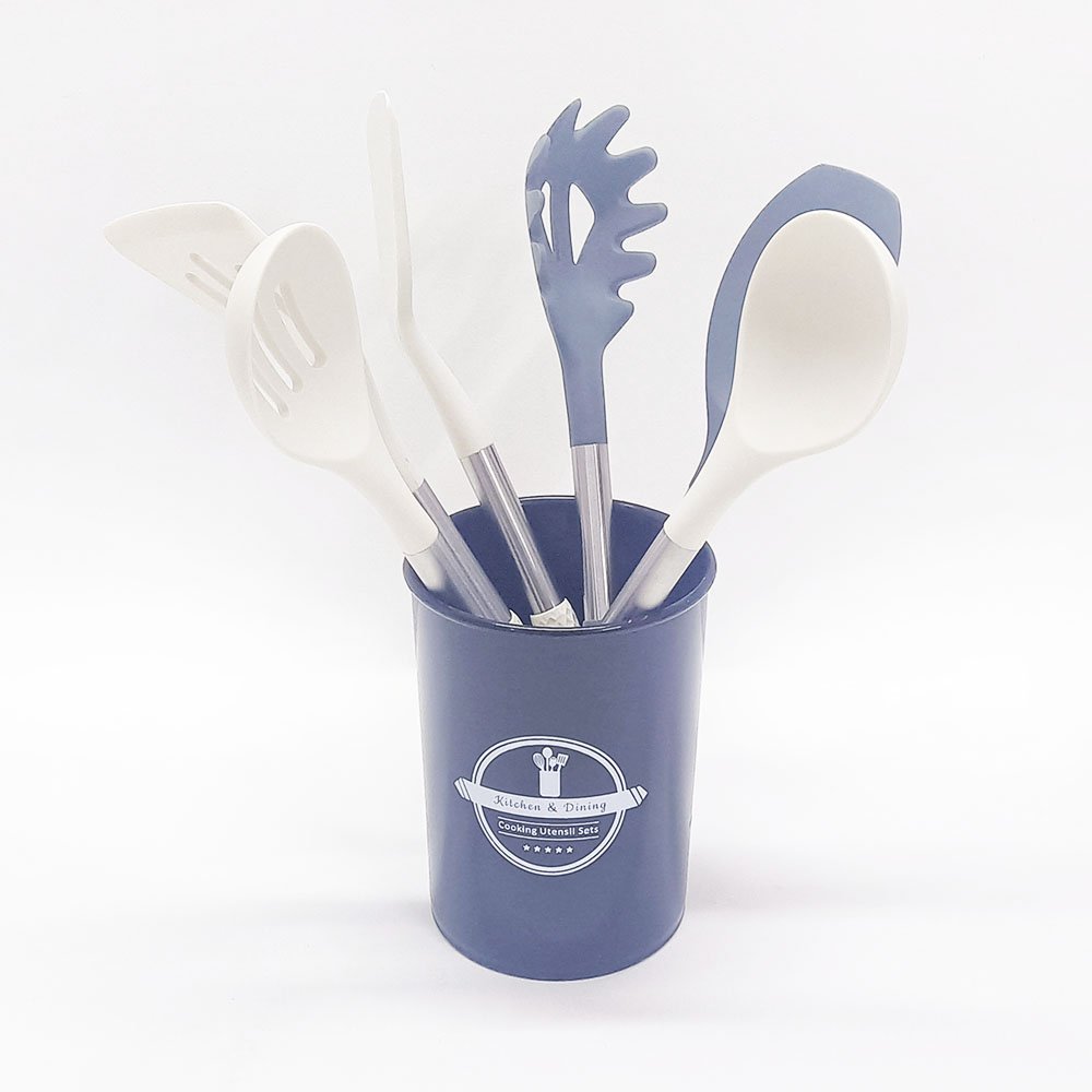 7-Piece Silicone Utensil Set with Stainless Steel Handles