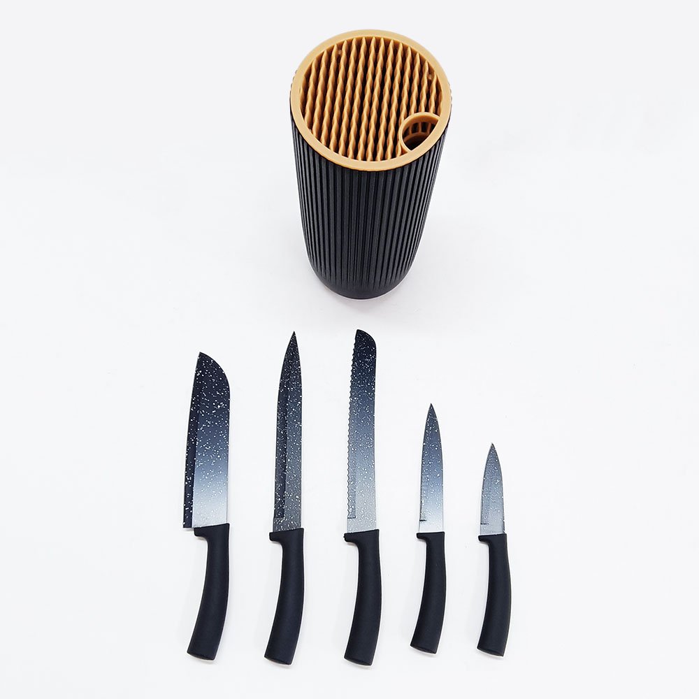 6-Piece Non-Stick Kitchen Knife Set with Universal Knife Block