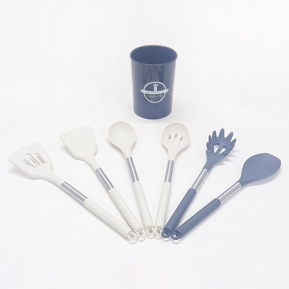 7-Piece Silicone Utensil Set with Stainless Steel Handles