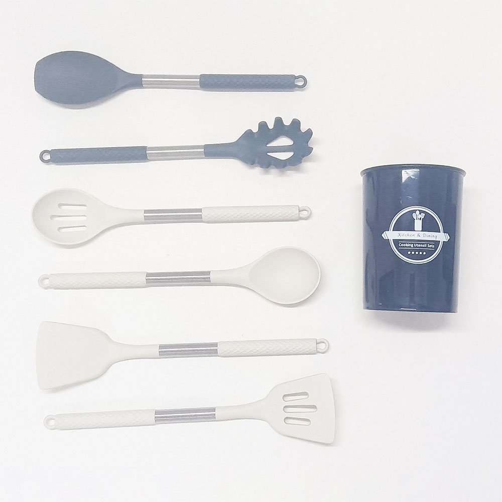 7-Piece Silicone Utensil Set with Stainless Steel Handles