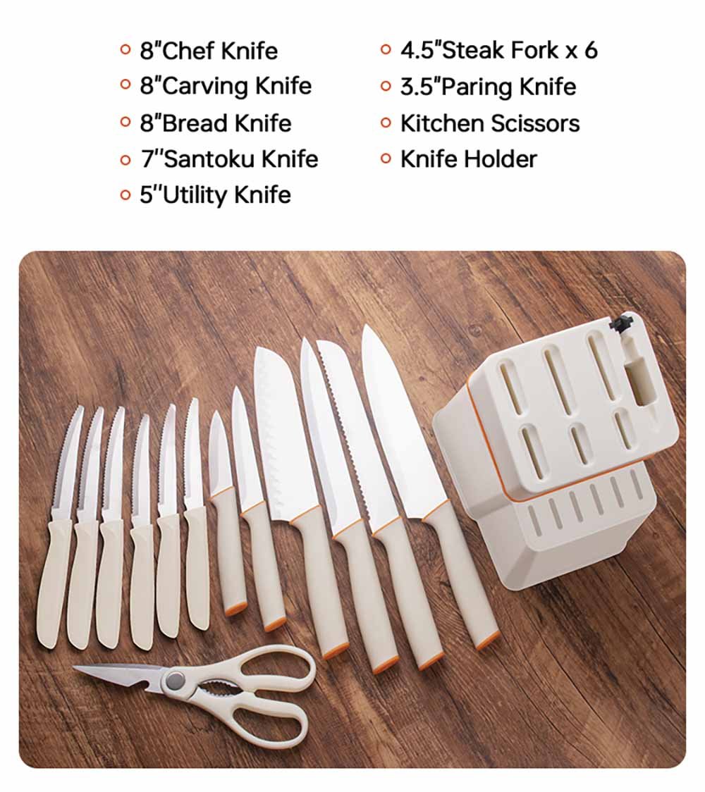 14-Piece Stainless Steel Kitchen Knife Set with Universal Block