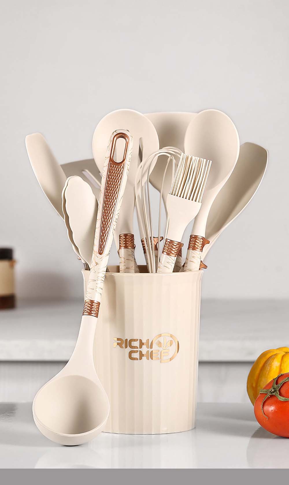 12-Piece Silicone Cooking Utensil Set with Marble Handle