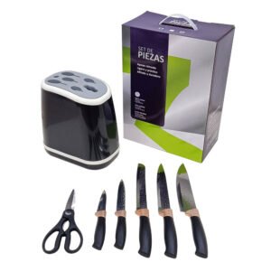 7-Piece Hammered Finish Knife Set with Pot-Shaped Block