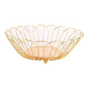 Flower-Shaped Iron Fruit Basket with Wood Base