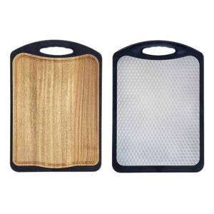 Double-Sided Cutting Board with Acacia Wood & Stainless Steel